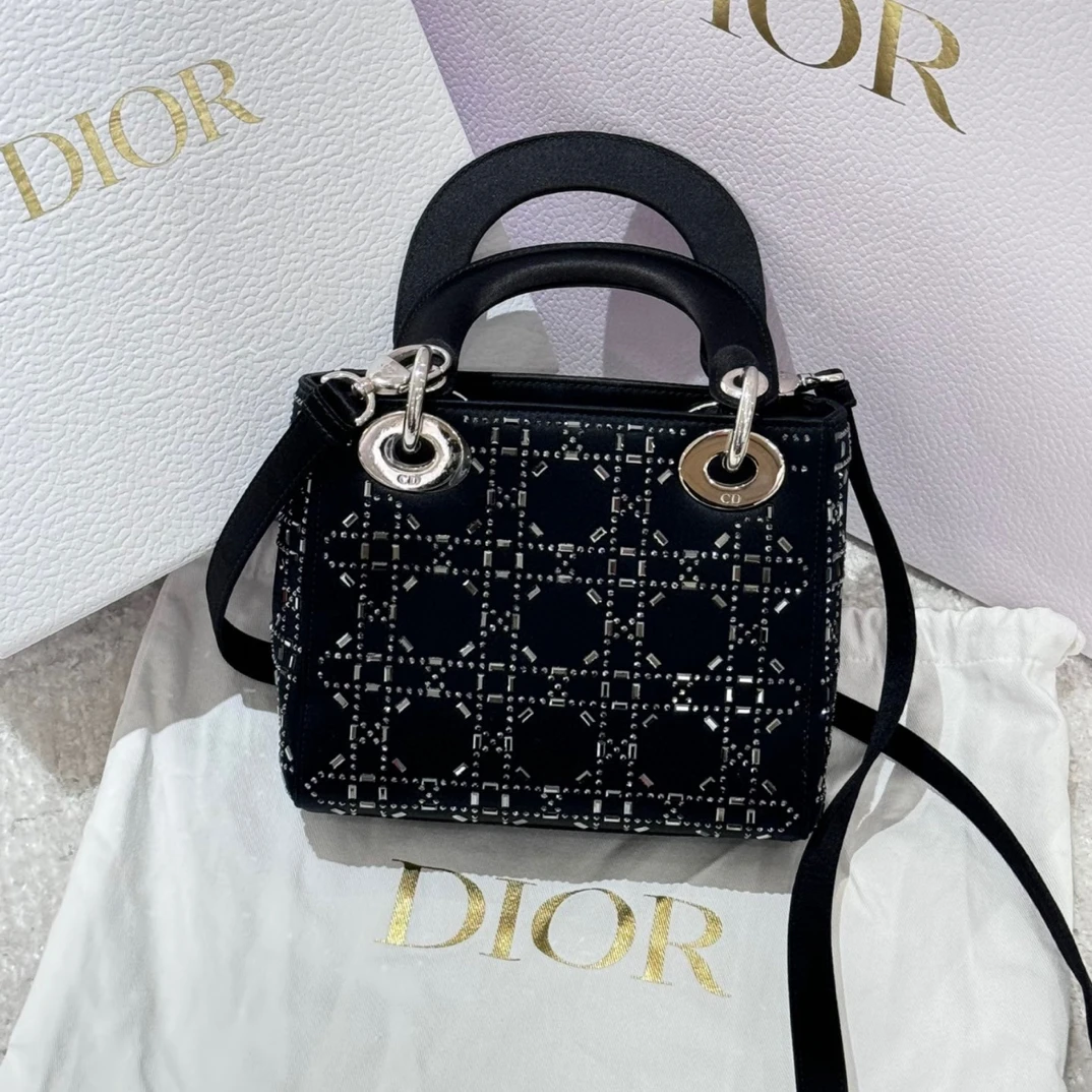 95新 DIOR/迪奥 Dior黑色三格缎面戴妃 26050137-01