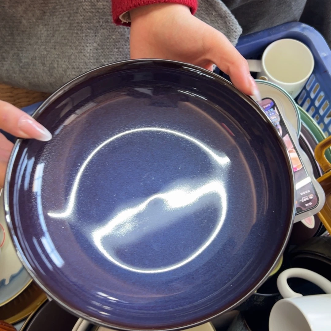 新骨瓷028瑕疵慎拍麟彩蓝 8.25寸 深盘