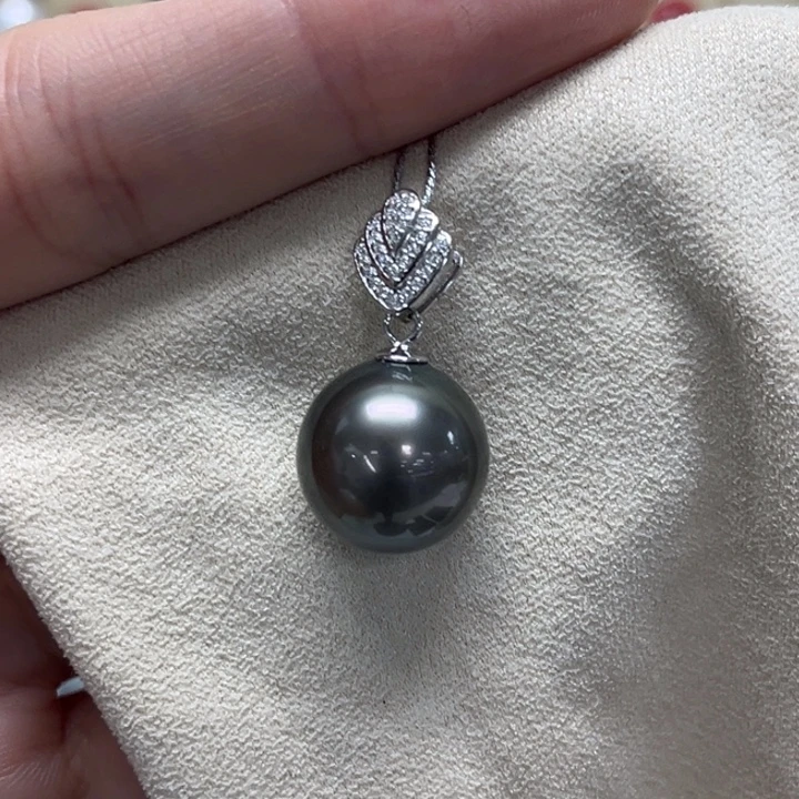 海水珍珠银S925镶嵌颈饰大溪地 14-15mm 93号