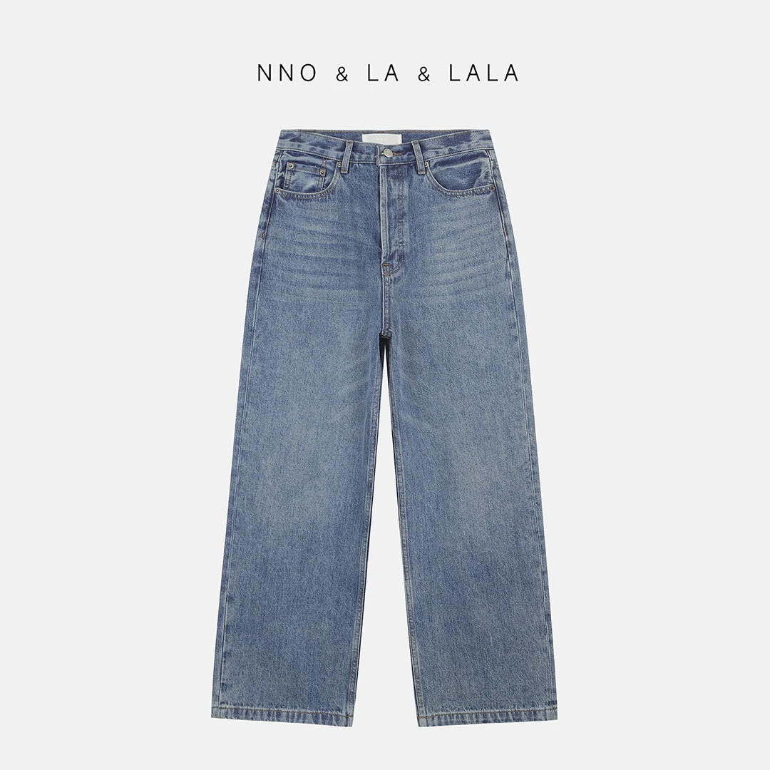 LA 设计款 纽扣门襟 水洗蓝阔腿 牛仔裤 25558