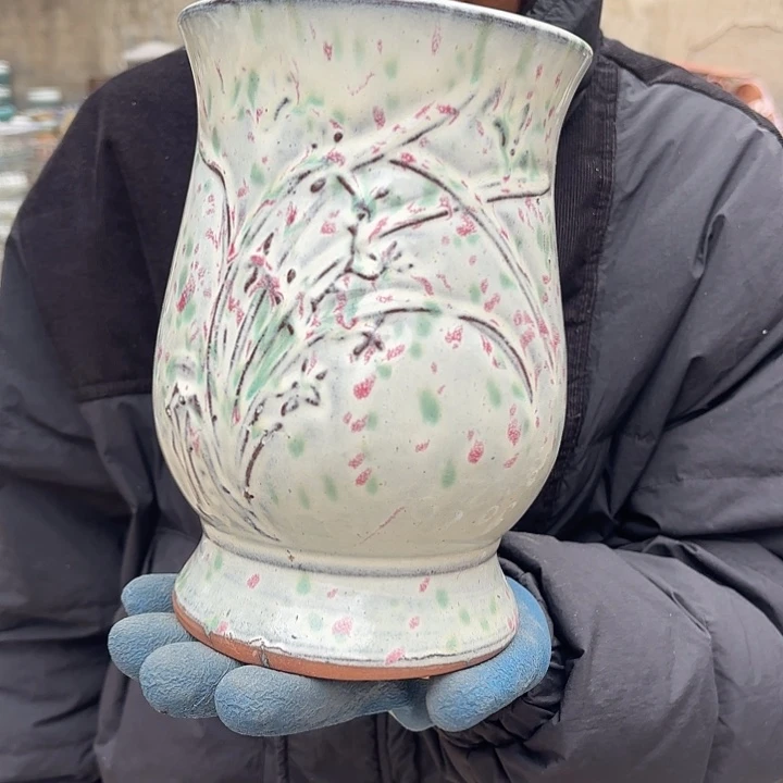 紫砂茶碗白彩口径14高度20