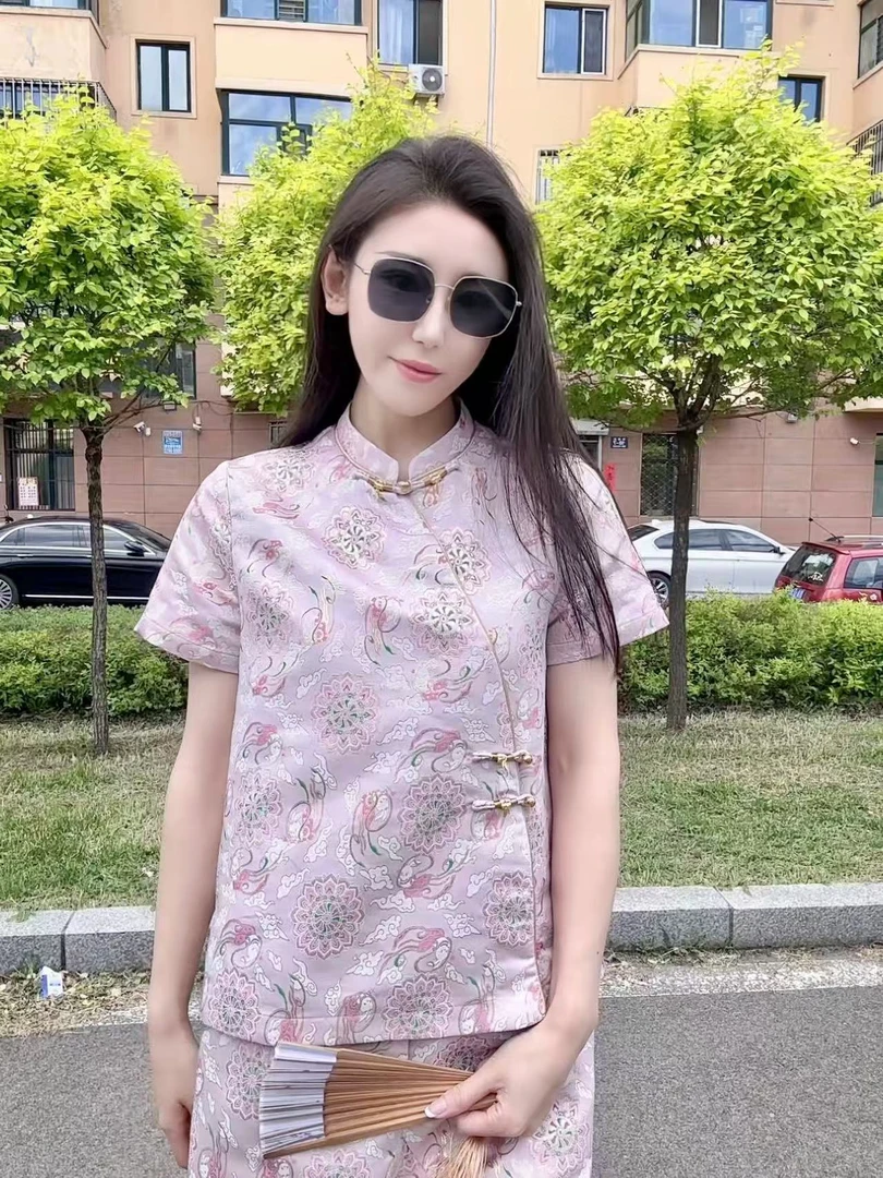 【沅媛】“玉兔上衣”新中式百搭国风女士暗纹提花休闲短袖上衣013