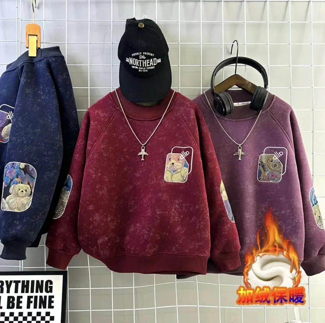 【潮牌扎染加厚】儿童卫衣冬季保暖新款个性时髦加绒中大童上衣