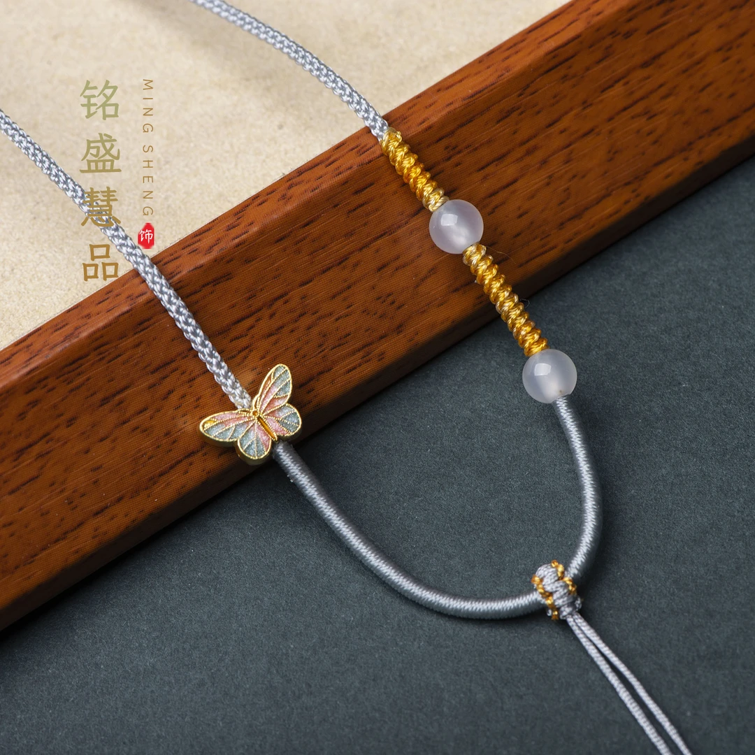 时尚佛公无事牌挂绳百搭精致蝴蝶设计款手工绕线吊坠绳不对称设计