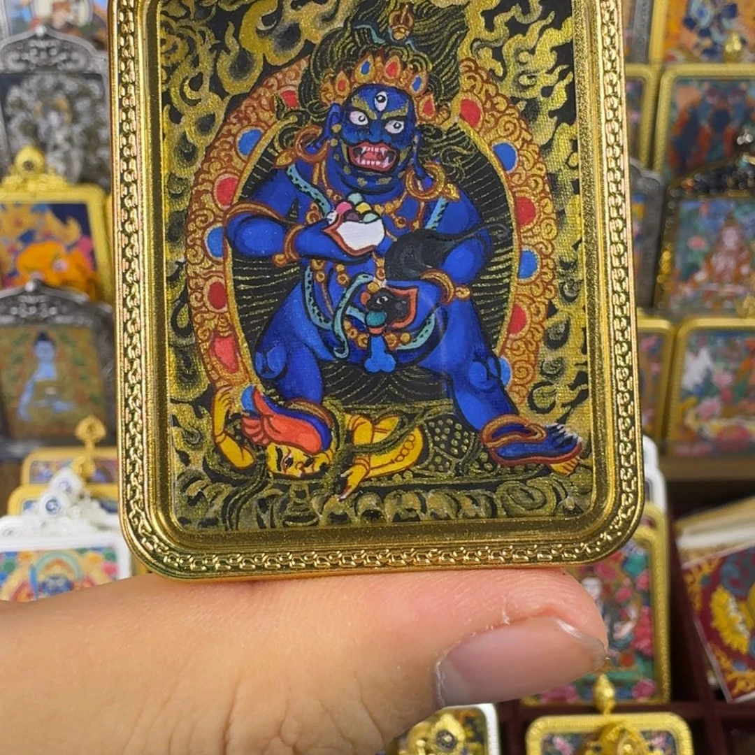 吊坠纯手绘黑财神唐卡