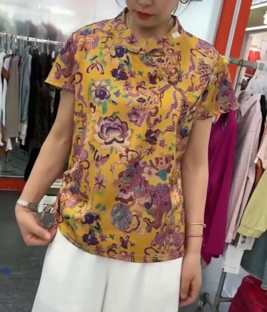 新中式国风提花短袖上衣夏季时尚宽松百搭显瘦圆领女T恤复古小衫