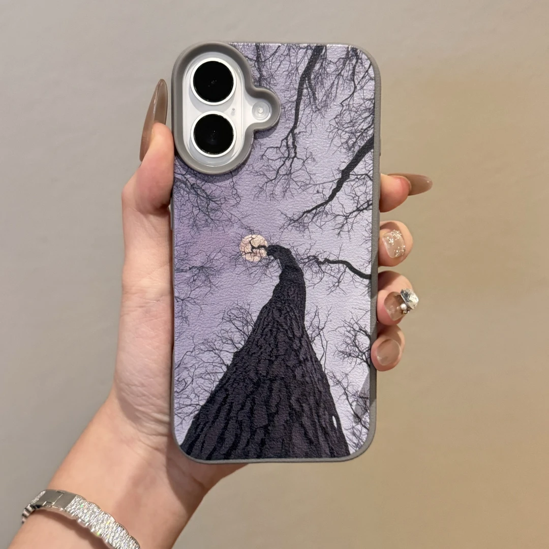 落日枯木适用于苹果14手机壳iPhone15/11皮纹壳13软防摔16pro