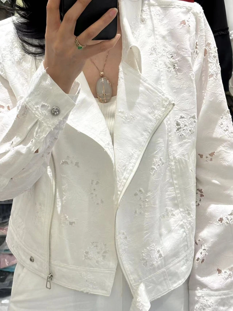 2025春夏新品欧货翻领薄款镂空防晒短款外套女