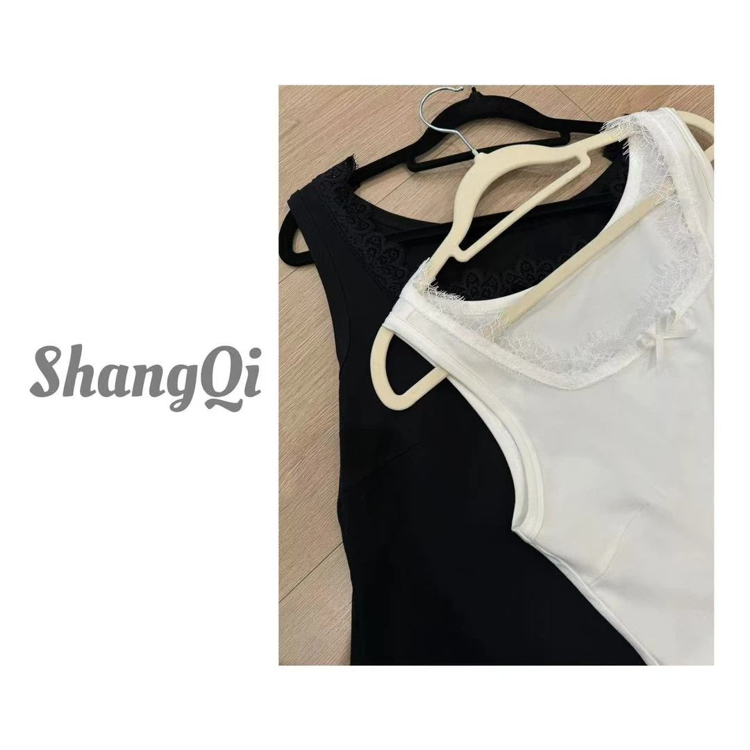 【温柔甜妹】通勤蕾丝百搭打底纯色无袖短款显瘦背心--K530卡码拍大