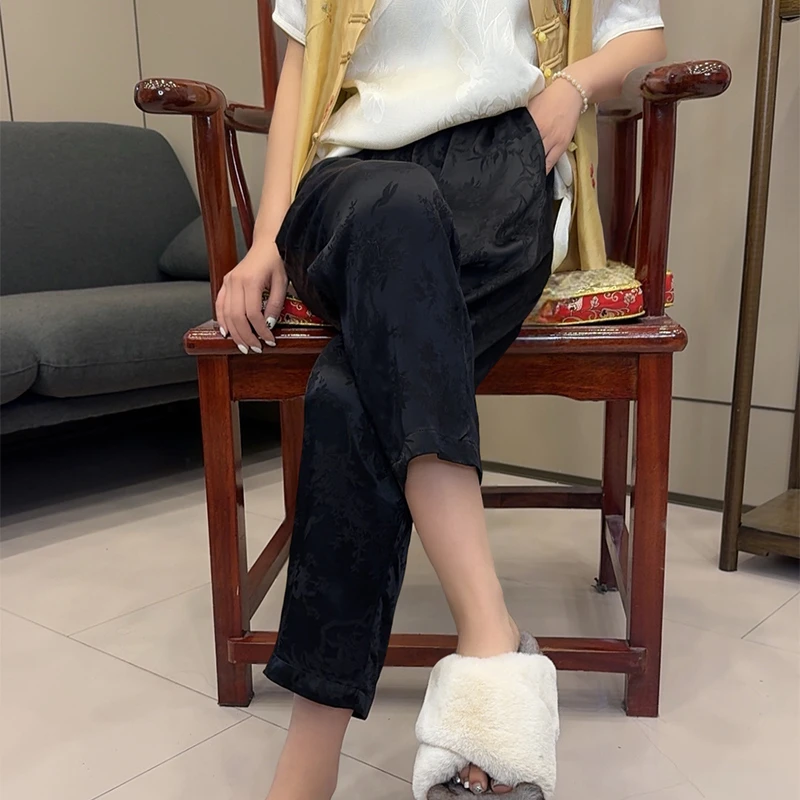 【现货】人丝提花裤子女款夏季女士新款裤子新中式女装七分裤787