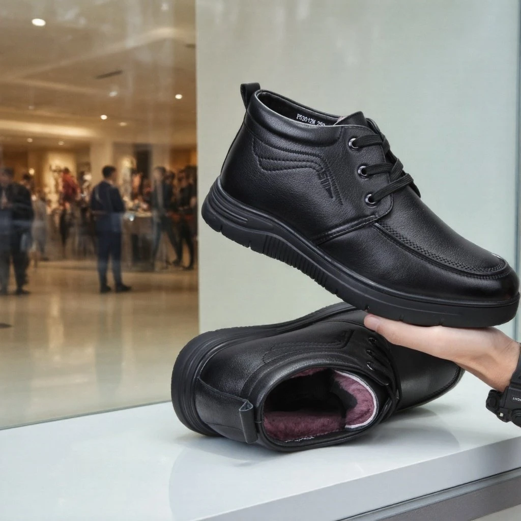 PAULDINIS/保罗迪尼思新款真皮冬季休闲棉皮鞋男士加绒保暖爸爸鞋