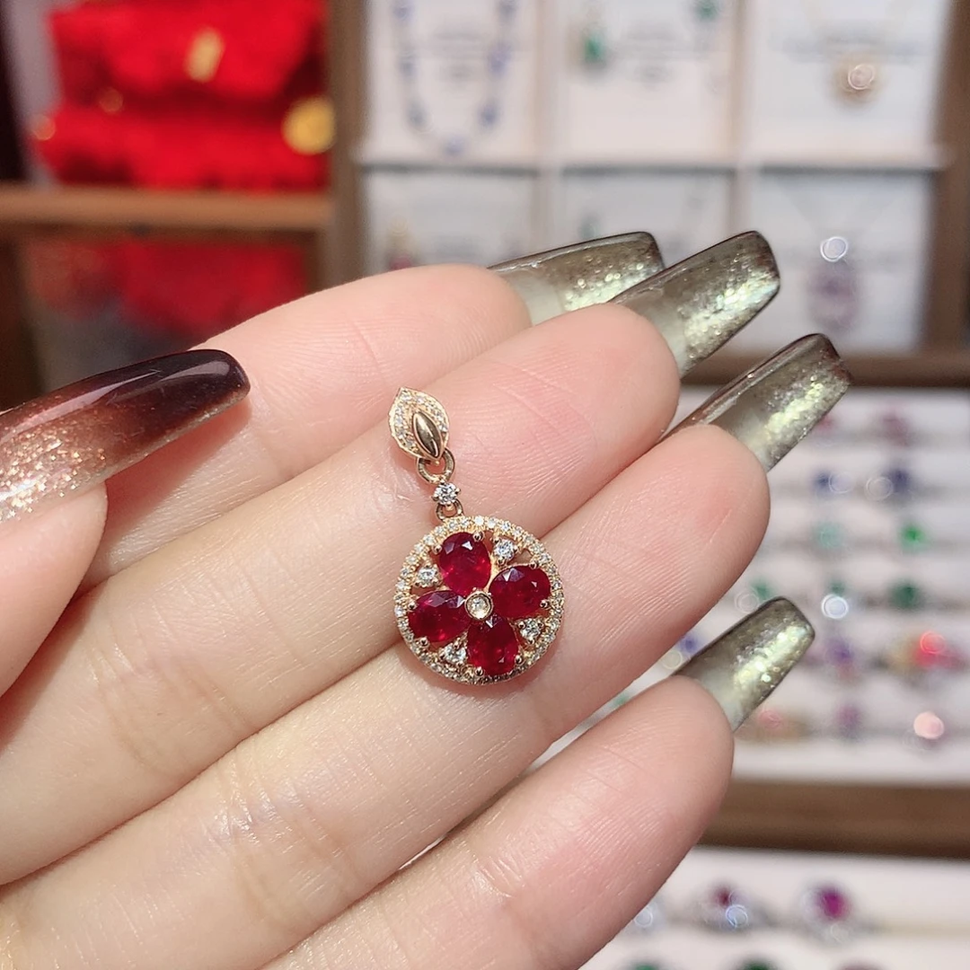 红宝石18K金镶嵌吊坠(不含链)1.13ct/天然宝石/七天无理由