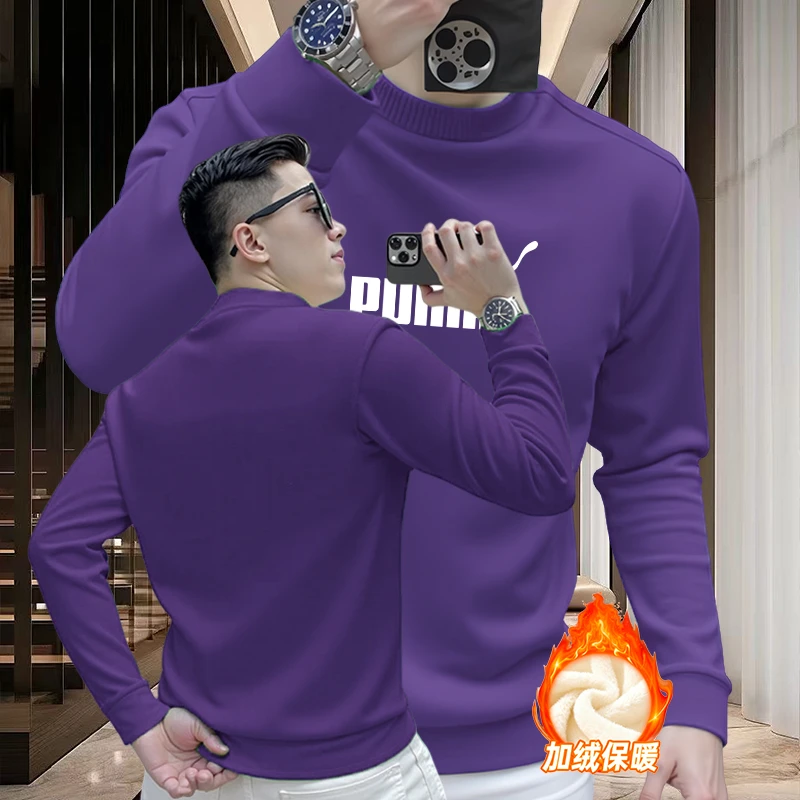 2025秋冬季加绒加厚男士圆领卫衣美式潮牌宽松套头长袖外套上衣男