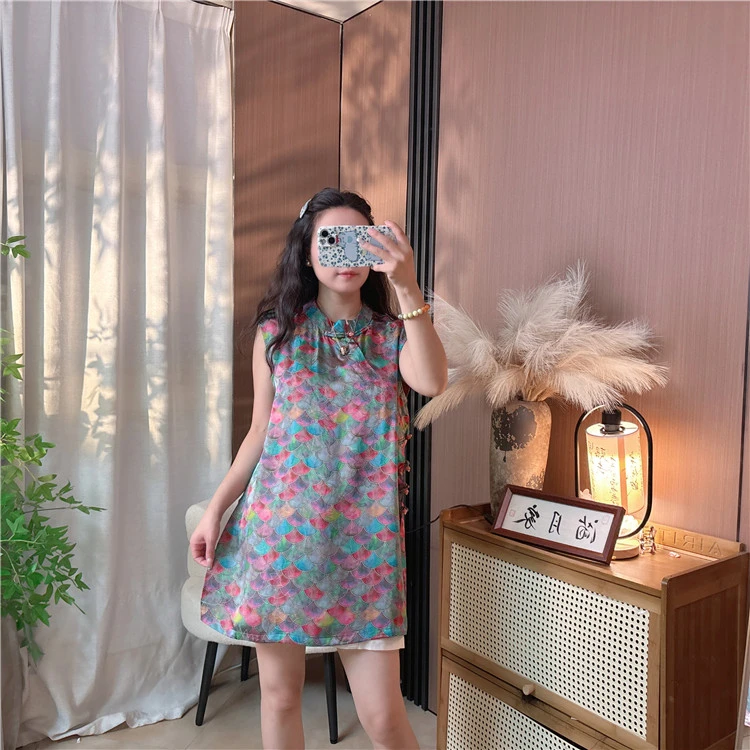 【人鱼 奥黛】新中式气质显瘦立领斜襟提花手工扣中长款上衣