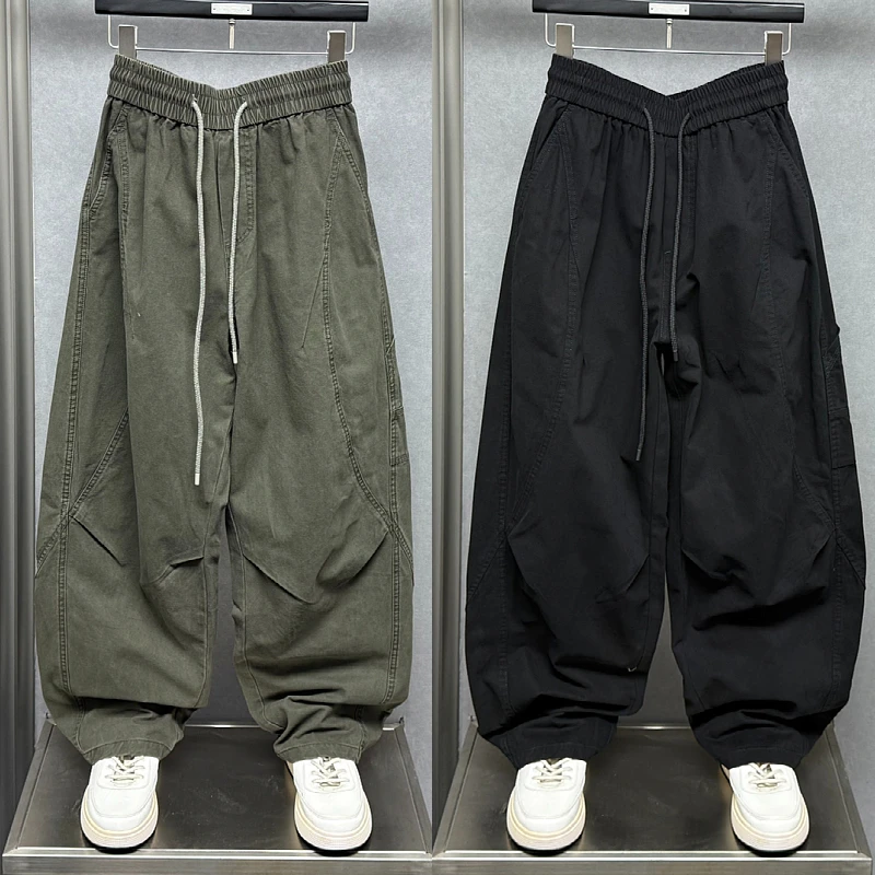 2025潮牌时尚百搭秋冬新款阔腿工装弯刀裤简约潮男痞帅抽绳休闲裤