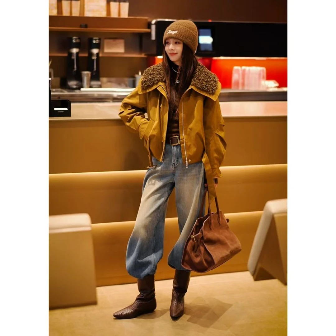 【原野焦糖】冬季新款翻领时尚通勤百搭毛领90白鸭绒羽绒服YR1193