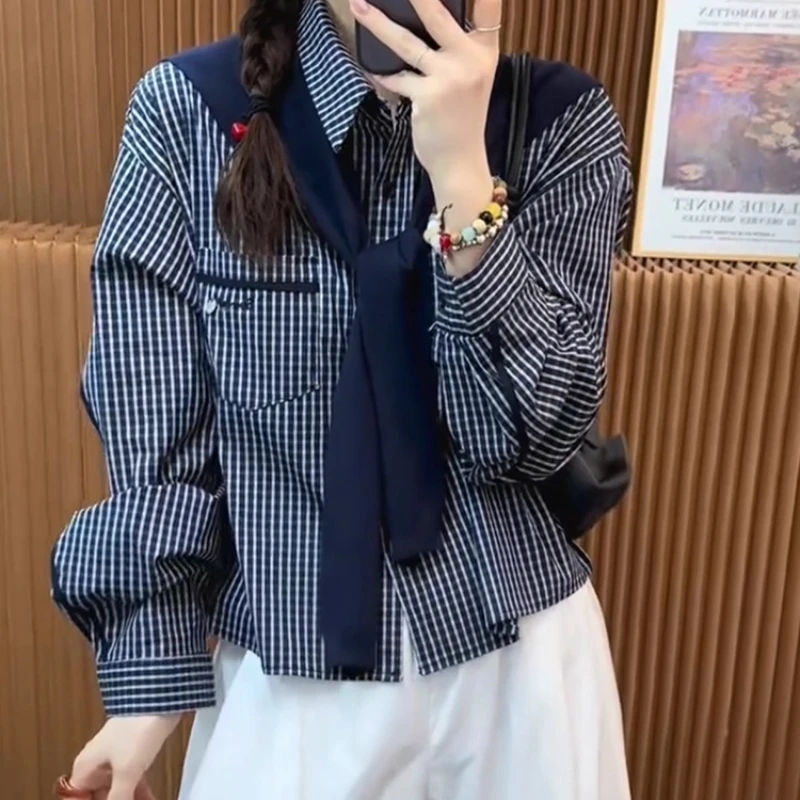 春秋大码显瘦格子衬衣女款2025新款爆款时尚减龄休闲长袖披肩衬衫