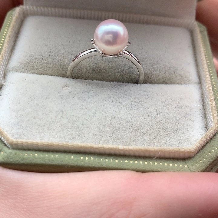 银S925镶嵌海水珍珠戒指7.5-8mm ak