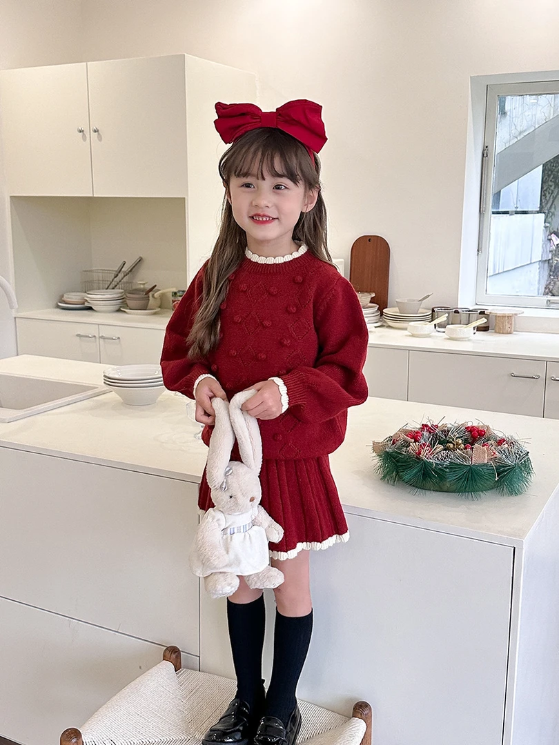 清仓！拉萨发货90码110码毛衣裙套装女童宝宝球球针织半身裙两件套