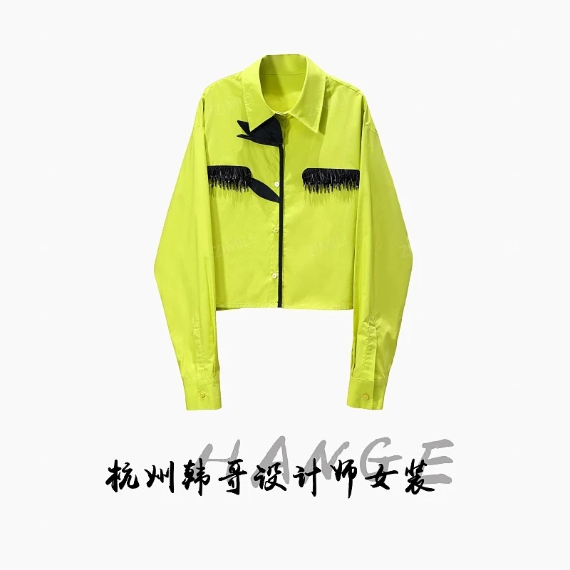 【韩哥女装】2025欧版新品《徒长》苍黄织带时尚休闲气质衬衫8010-C8