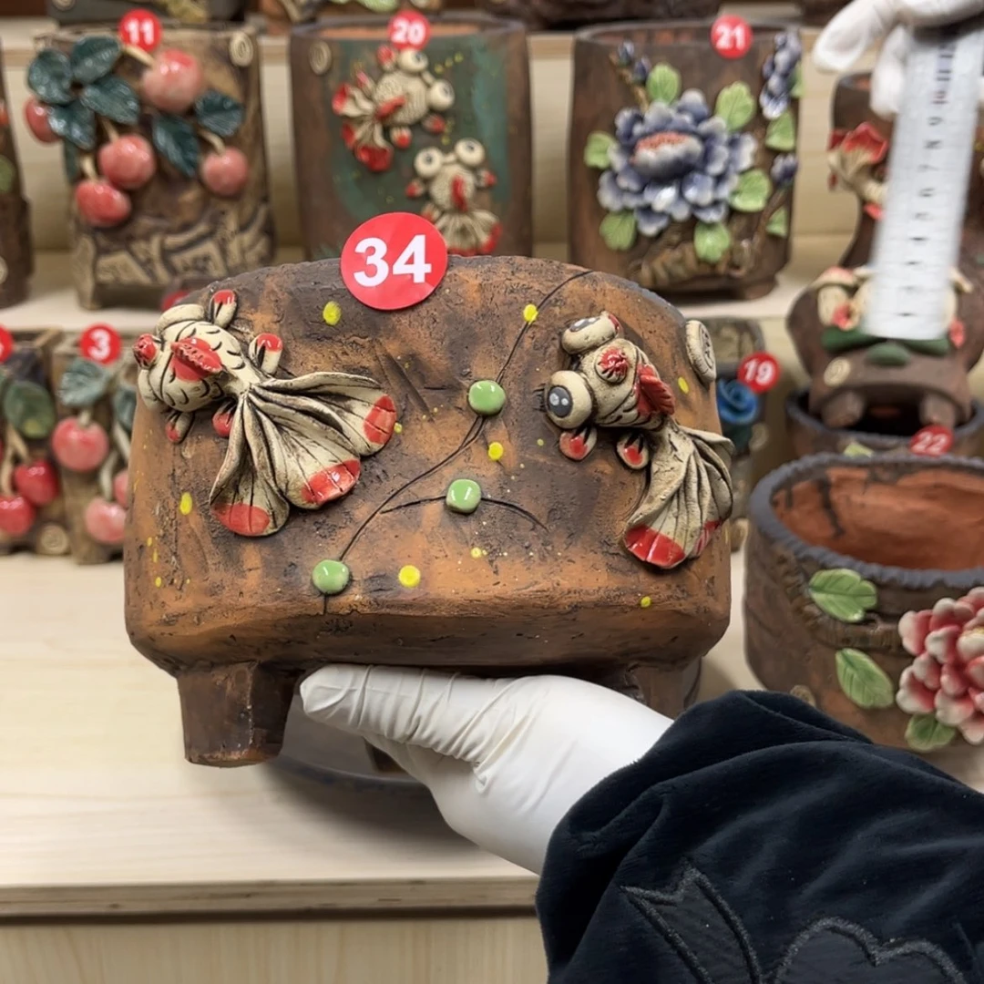 【闪购商品】紫砂花盆34号内口径15×15带脚高13