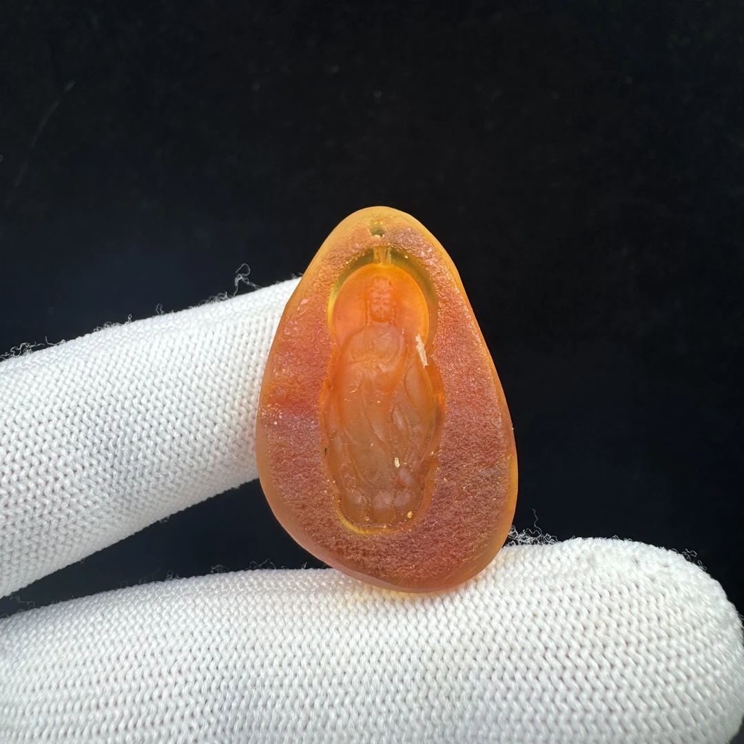 D3358【瑕疵】天然原矿蜜蜡 雕刻牌23*35.5*5mm支持复检假一罚十