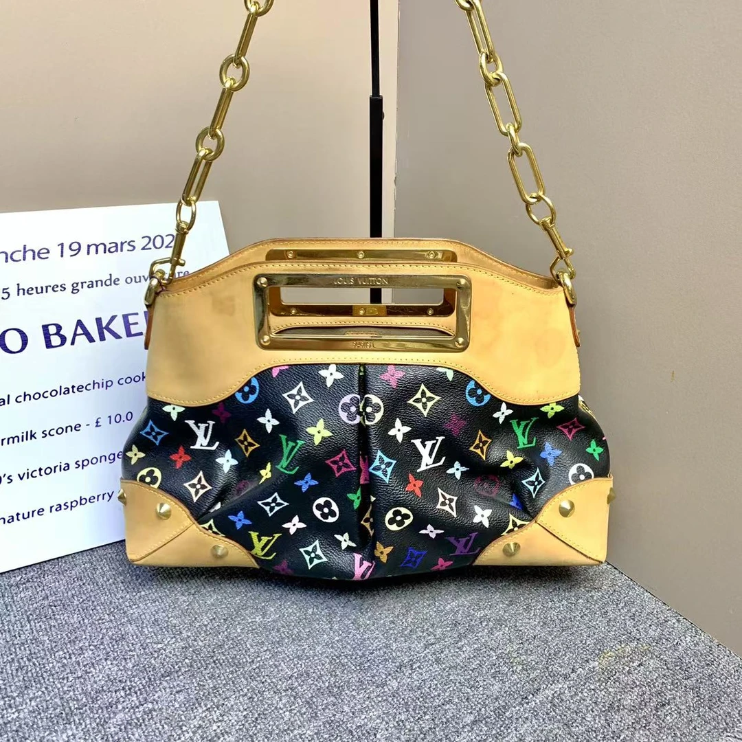 95新 LouisVuitton/路易威登 小怡中古/LV黑三彩中号朱迪手提包