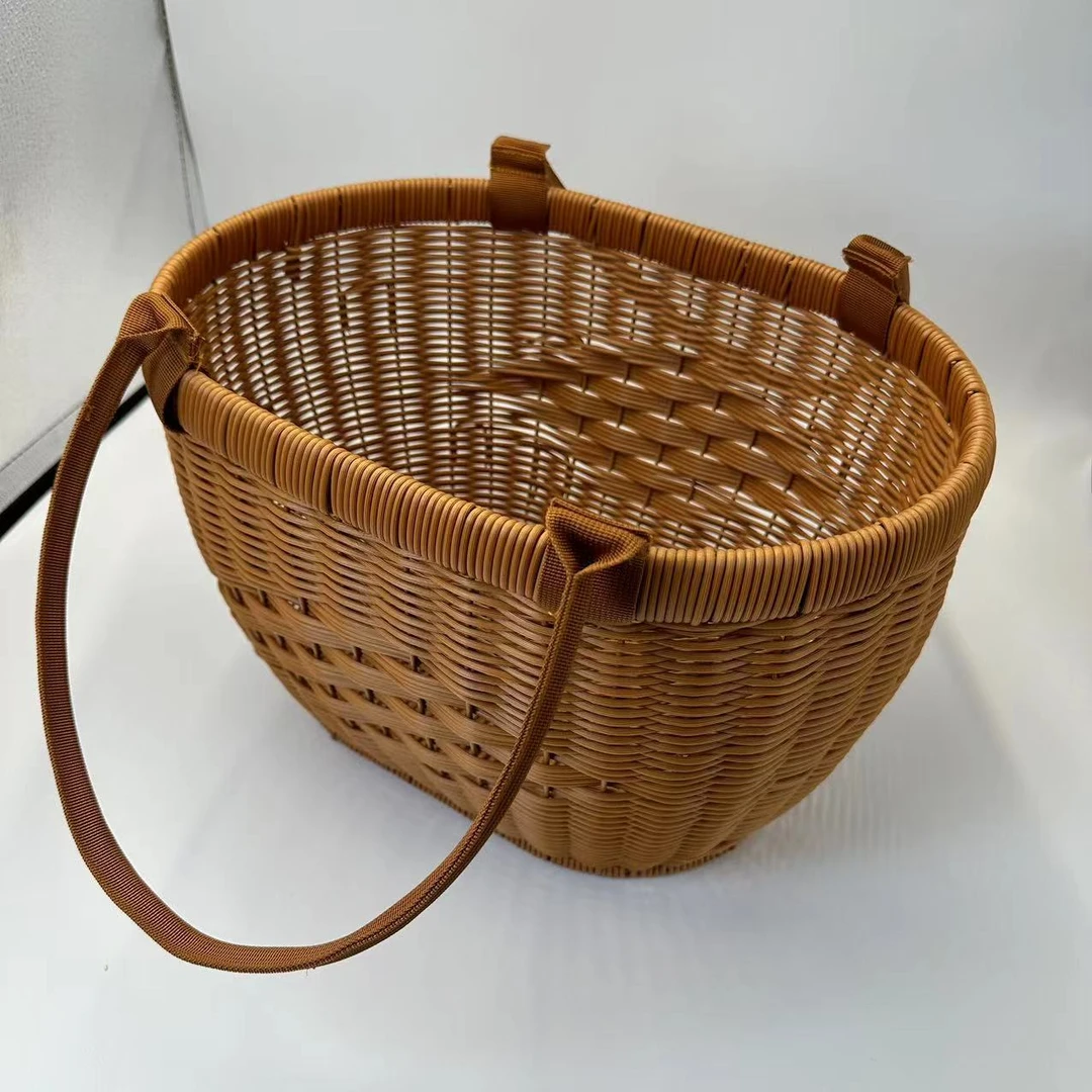 A310棕色旦型双提手郊游加固野餐篮纯手工编织大号37*27*23