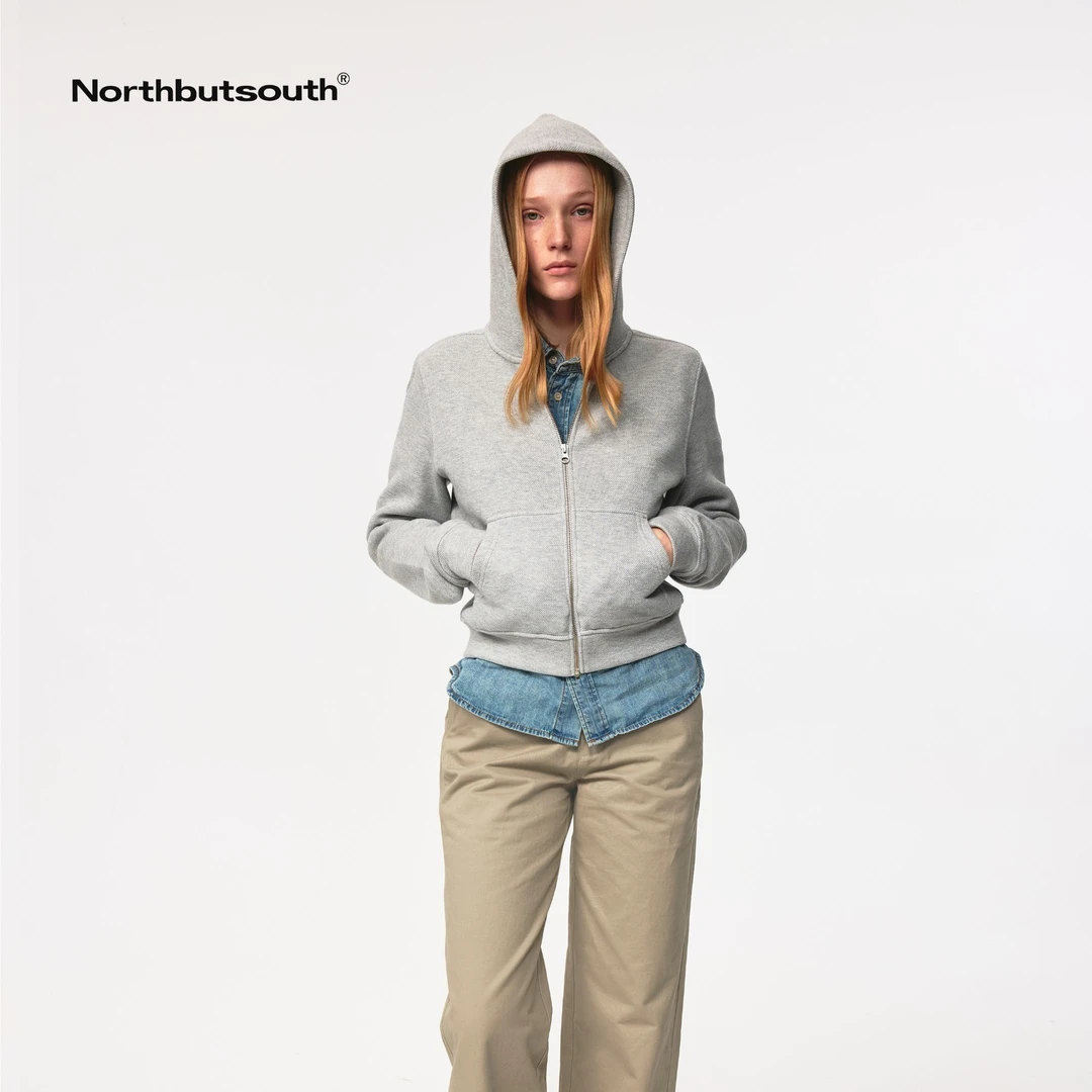 Northbutsouth 提花针织经典空气层修身收窄连帽短款卫衣