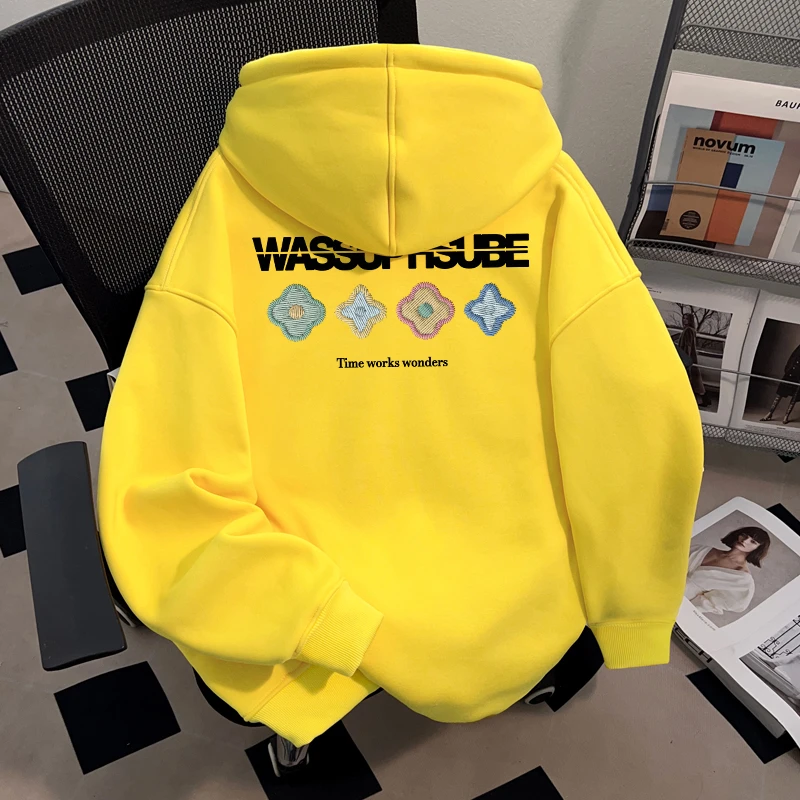 WASSUP HSUBE美式复古潮牌秋冬新款连帽卫衣百搭情侣宽松男女上衣