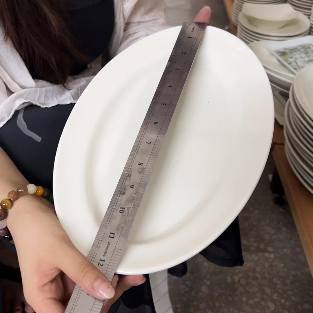 新骨瓷100微瑕暖白12寸椭圆鱼盘