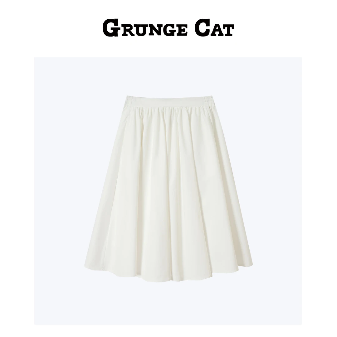 Grunge Cat女士厚松紧腰A字白色伞裙