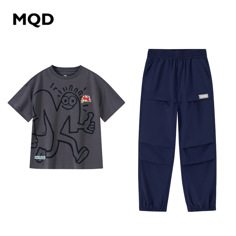 【套装】MQD2025夏季新款男大童时尚套装休闲长裤潮流印花MZW20328B