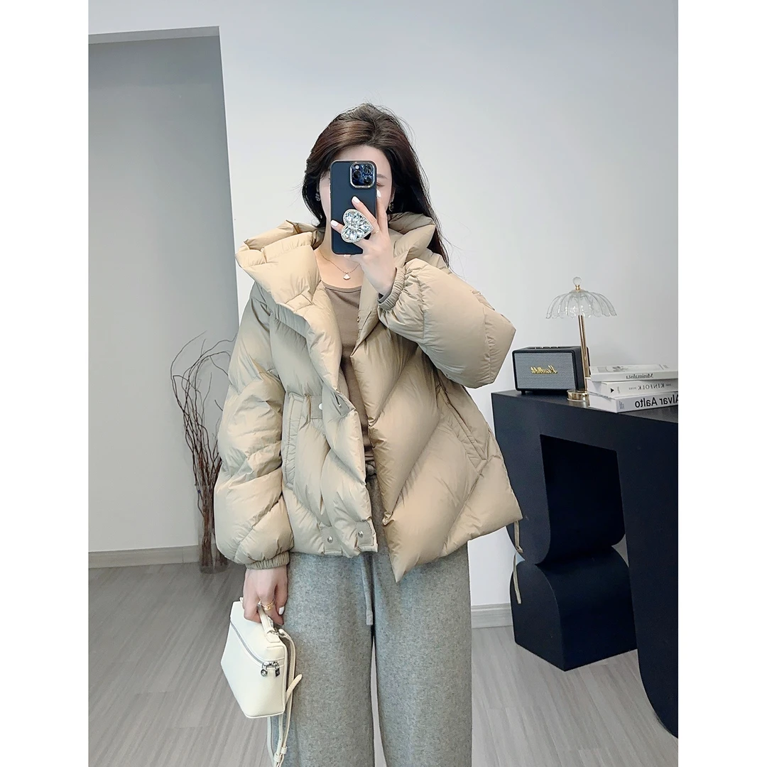 《YI YI 》冬日暖炉2024年冬季新款蓬松温暖连帽短款90白鹅绒羽绒服