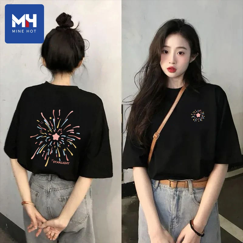 唐狮集团MH短袖t恤女早秋黑色纯棉圆领半袖女生洋气百搭气质上衣
