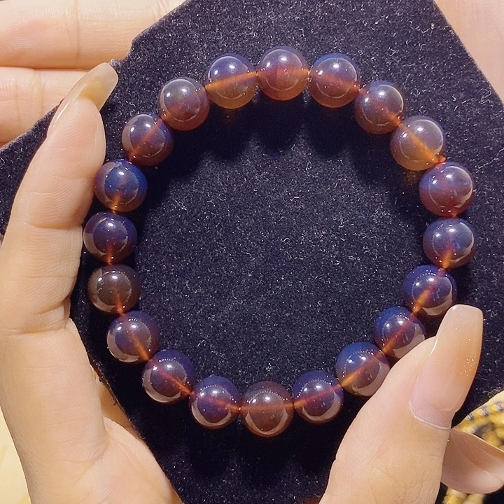琥珀未镶嵌珠宝奇石紫罗兰手串9
