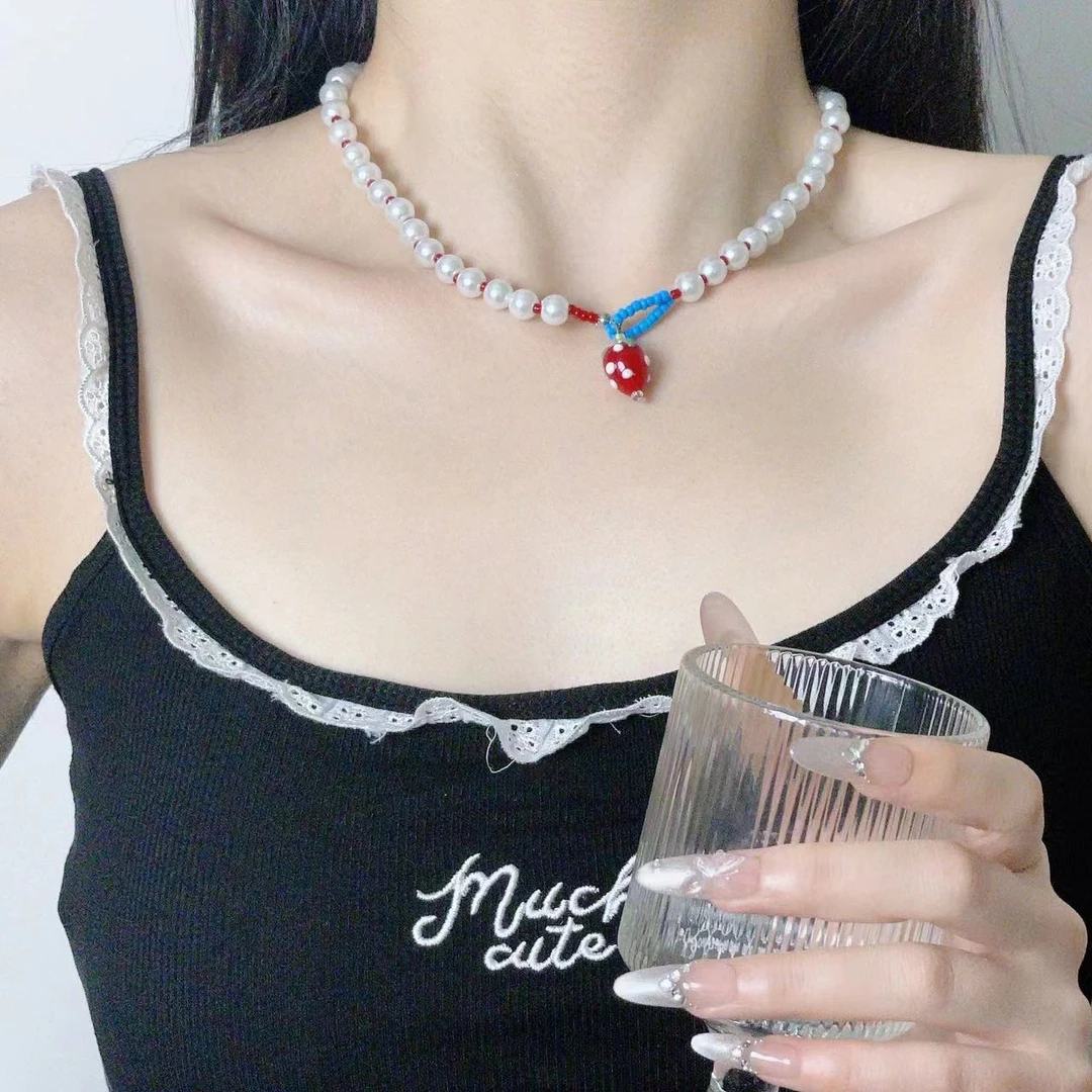 非金属亚克力仿珍珠项链 百搭彩色女简约锁骨链朋克风甜美可爱风