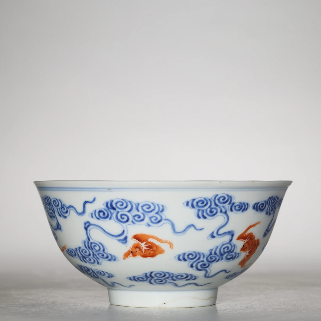 【预展专用】3998清光绪·青花矾红蝠纹碗