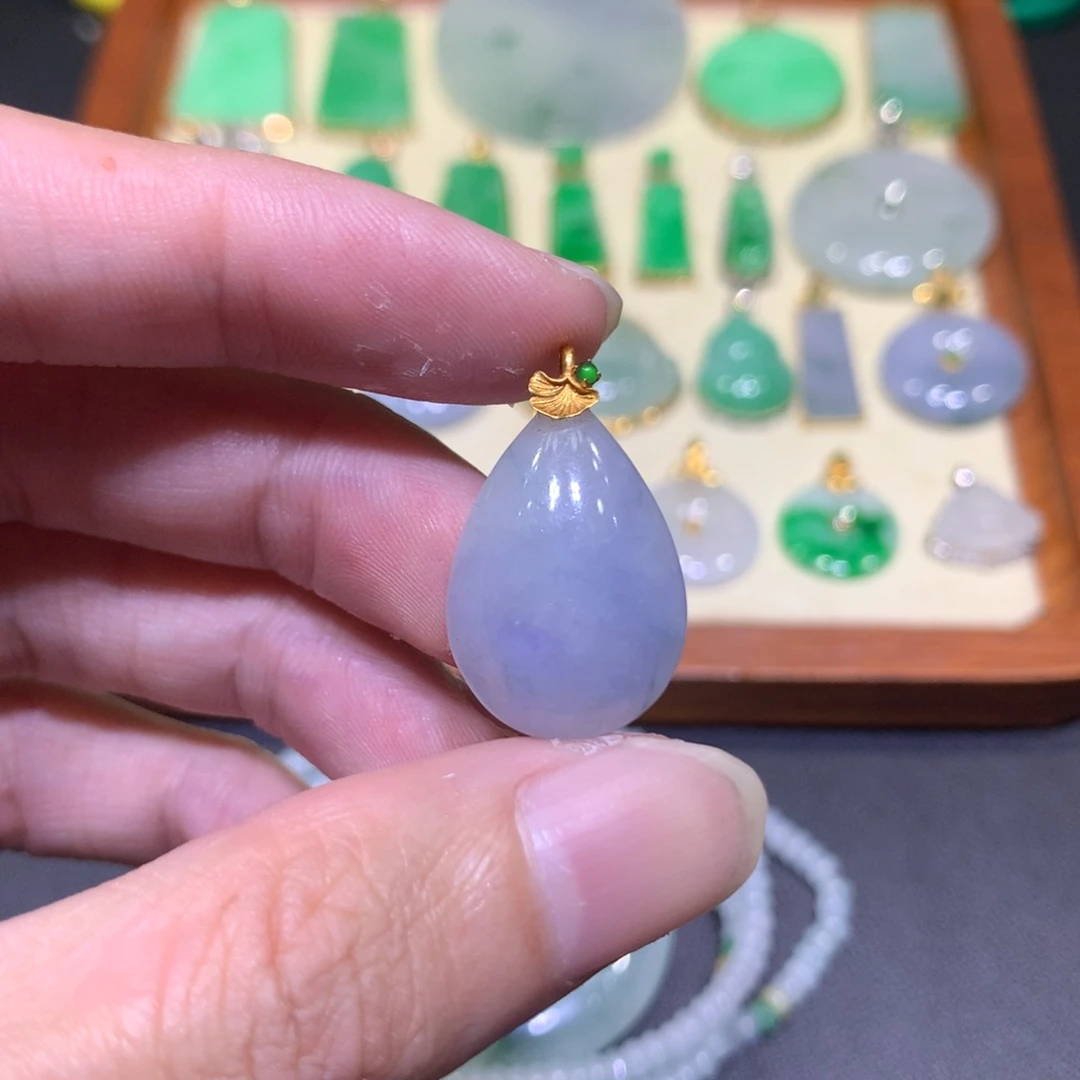 翡翠18K金镶嵌吊坠(不含链)