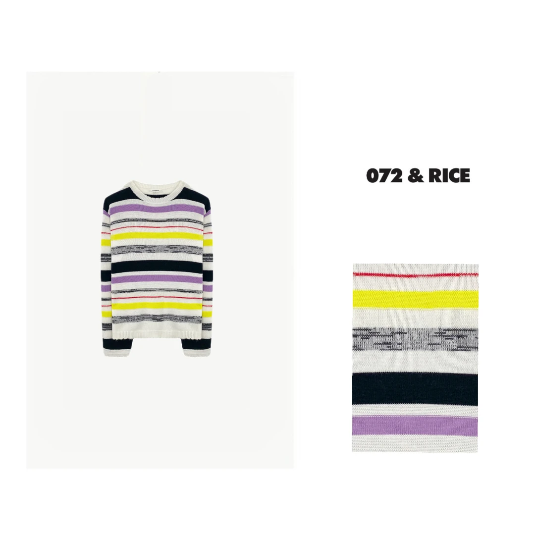 072 & RICE【凤梨酥】绵羊毛 秋季休闲圆领条纹长袖针织衫 LE189 FF