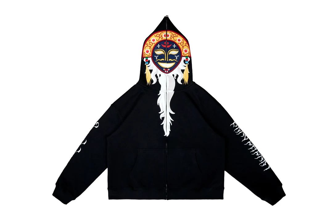 LNMB藏戏面具连帽开衫卫衣 重工刺绣四季款  情侣宽松潮流休闲