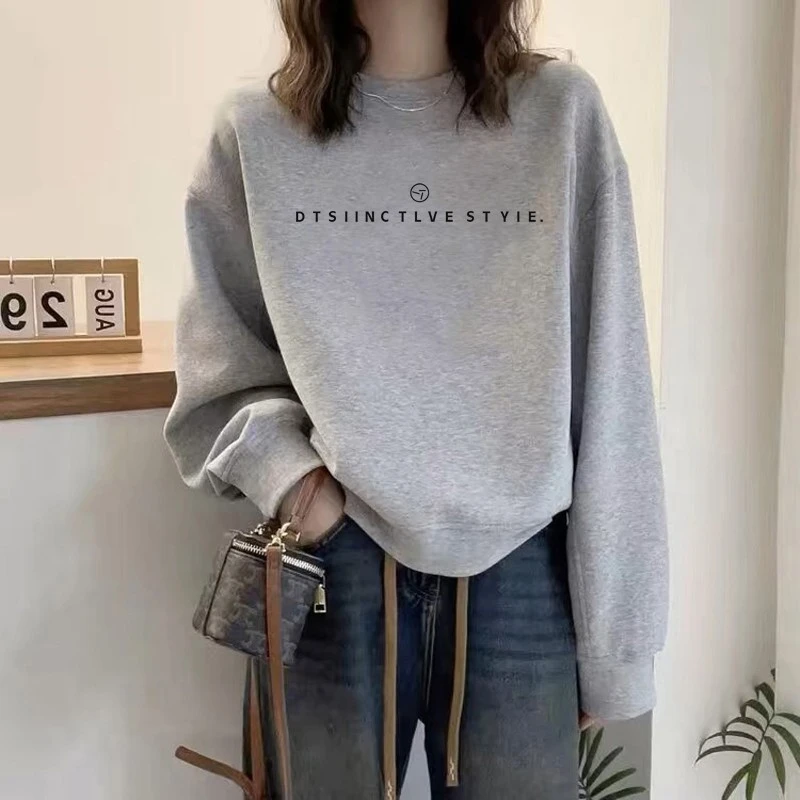 大码胖mm新款2025圆领卫衣女秋冬季外套洋气减龄宽松休闲加绒上衣