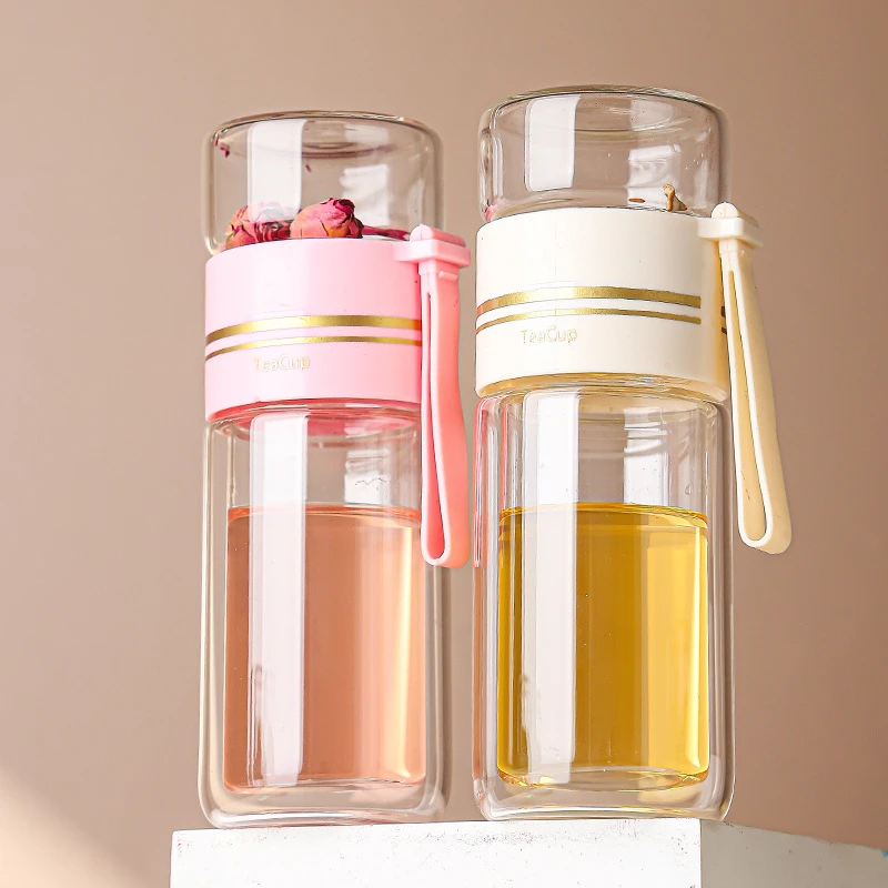 包邮茶水分离杯带滤网男女泡茶玻璃杯大容量便携高硼硅玻璃水杯