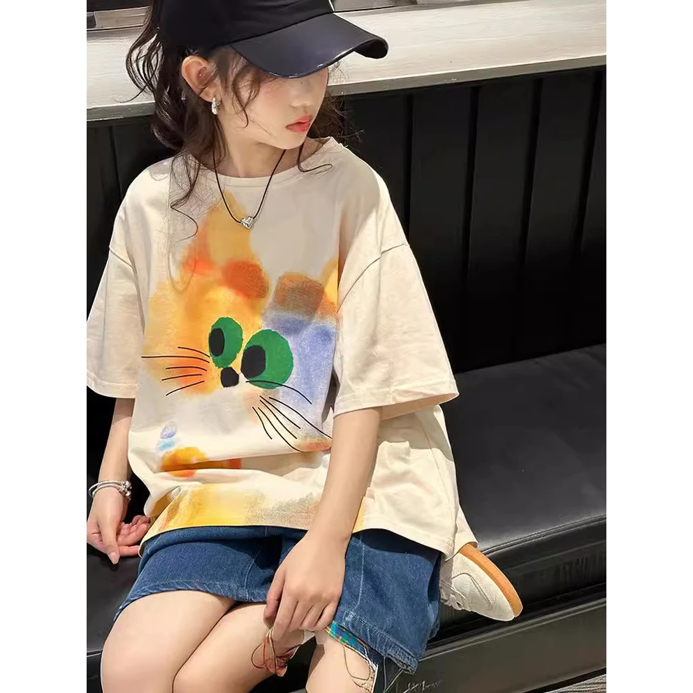 短袖印花宽松女童上衣透气可爱风T恤B类常规版洋气夏季