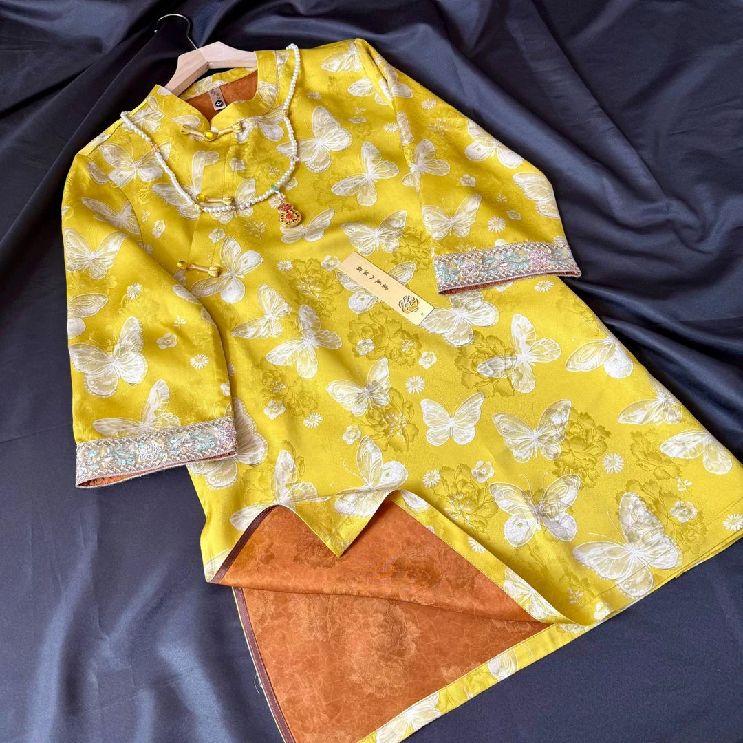 202569【春满蝶ll】夏季常熟新款国风旗袍短袖新中式气质中长款上衣