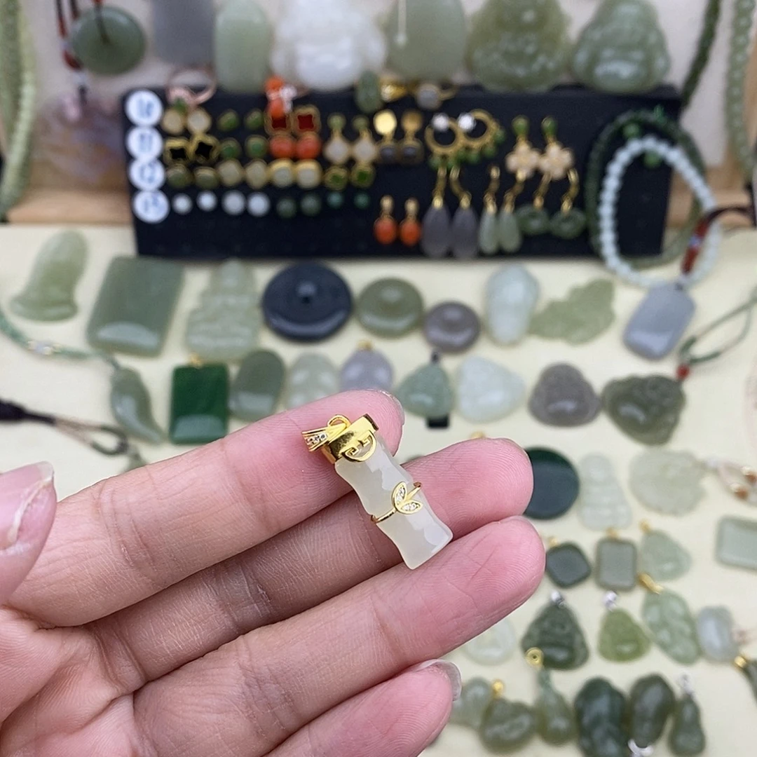 和田玉银S925镶嵌吊坠(不含链)