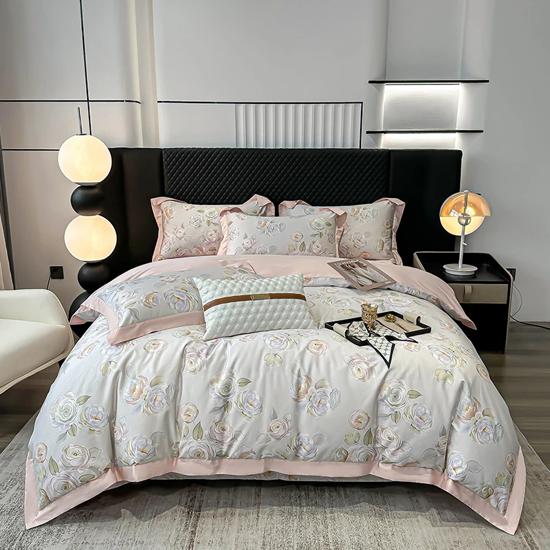 四季轻奢高级感100支长绒棉四件套数码印花被套床上用品高档双面