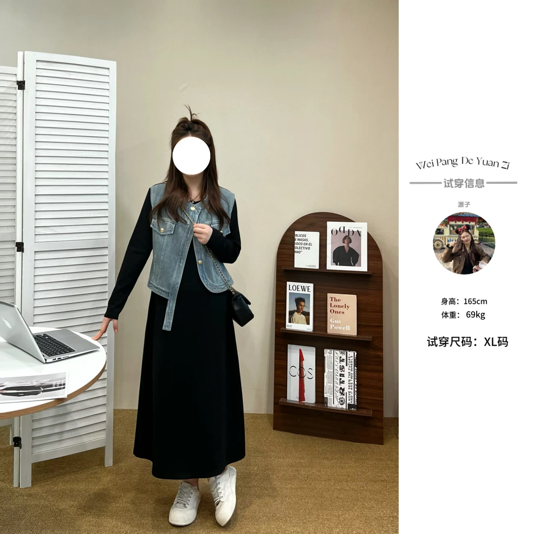 楠序源子【盐系欧尼】微胖女装 2025年春装休闲假两件连衣裙YZ35233