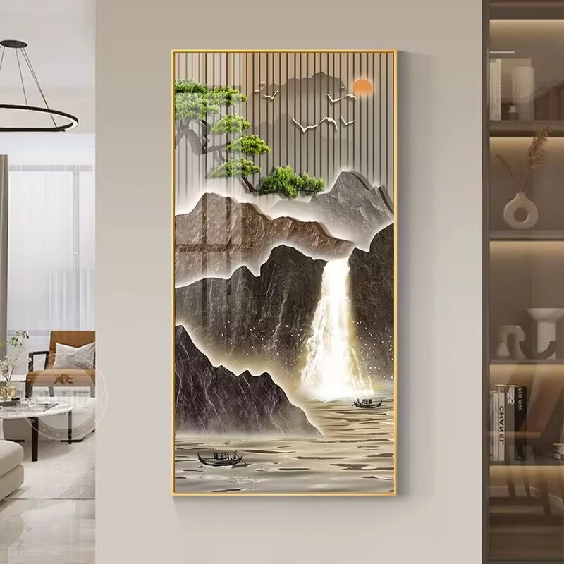 【玄关画 】新中式走廊过道入户玄关背景墙挂画晶瓷镶钻快递包邮