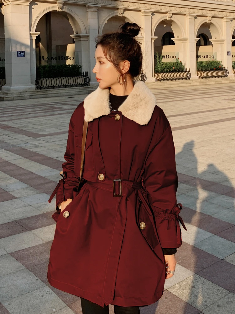 2001派克服女中长款秋冬季新款仿兔毛外套加绒加厚小个子棉服女